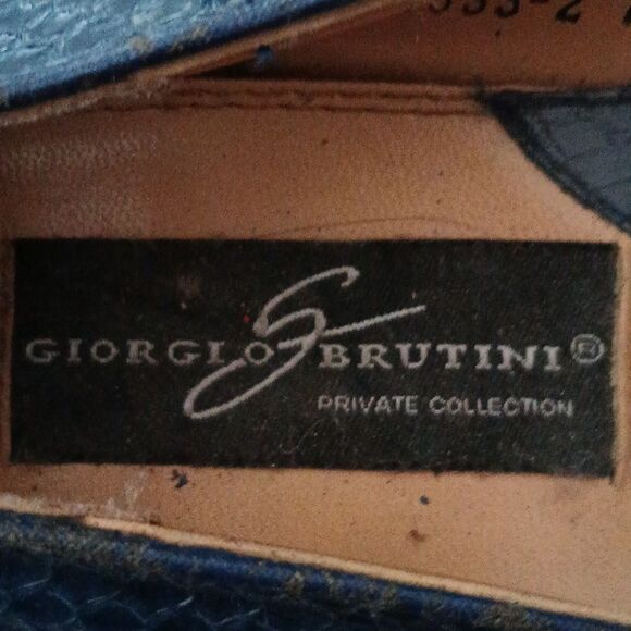 Giorgio Brutini Private Collection Blue Genuine Snake Skin Loafers Sz 7.5